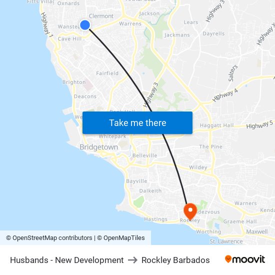 Husbands - New Development to Rockley Barbados map