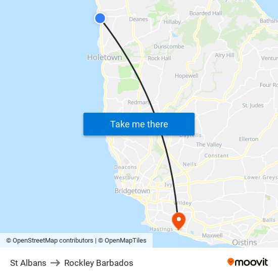 St Albans to Rockley Barbados map