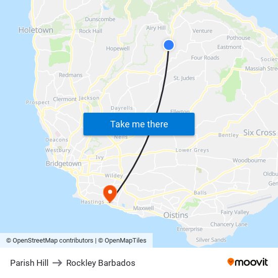 Parish Hill to Rockley Barbados map