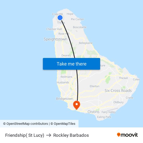 Friendship( St Lucy) to Rockley Barbados map