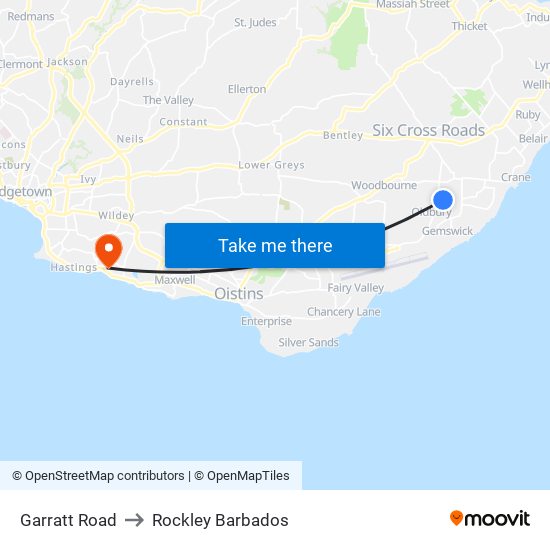 Garratt Road to Rockley Barbados map