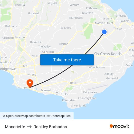 Moncrieffe to Rockley Barbados map