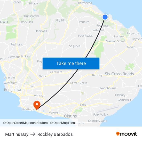 Martins Bay to Rockley Barbados map
