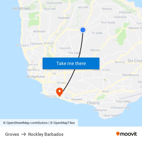 Groves to Rockley Barbados map