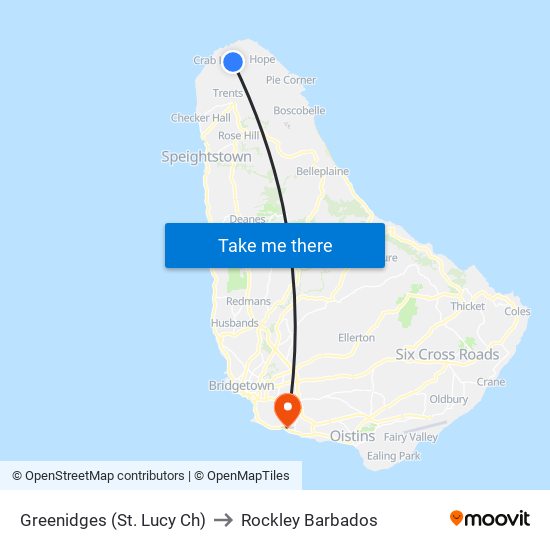 Greenidges (St. Lucy Ch) to Rockley Barbados map