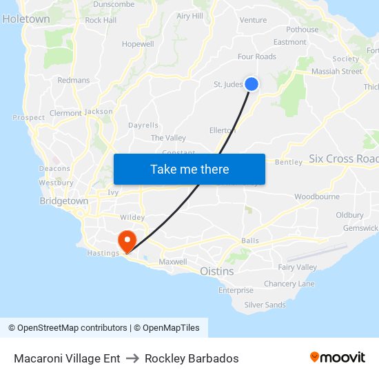 Macaroni Village Ent to Rockley Barbados map