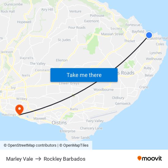 Marley Vale to Rockley Barbados map
