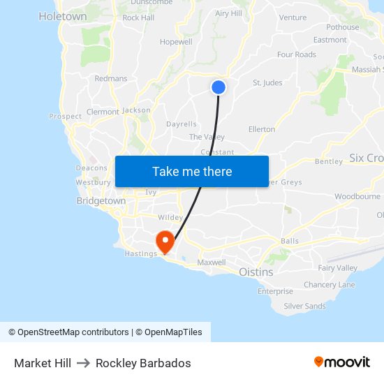 Market Hill to Rockley Barbados map