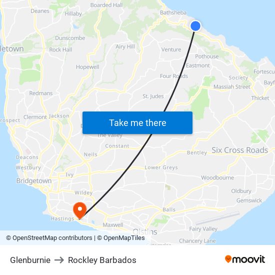 Glenburnie to Rockley Barbados map