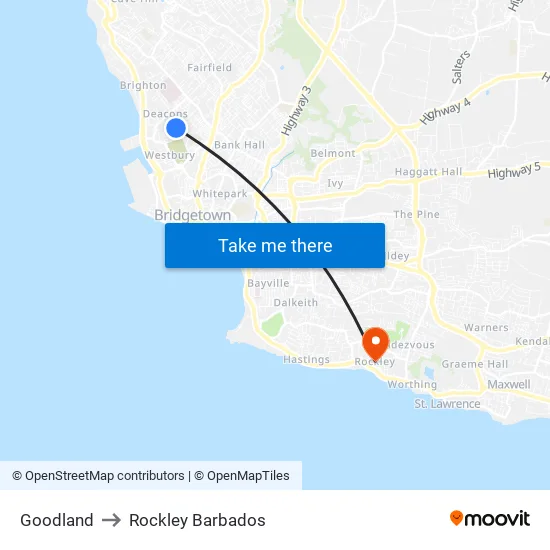 Goodland to Rockley Barbados map