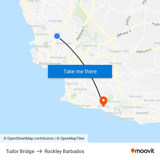 Tudor Bridge to Rockley Barbados map