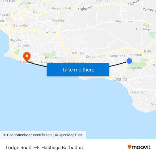 Lodge Road to Hastings Barbados map