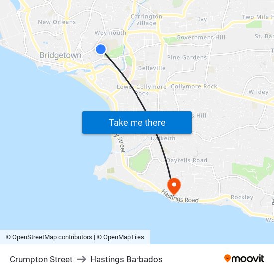 Crumpton Street to Hastings Barbados map