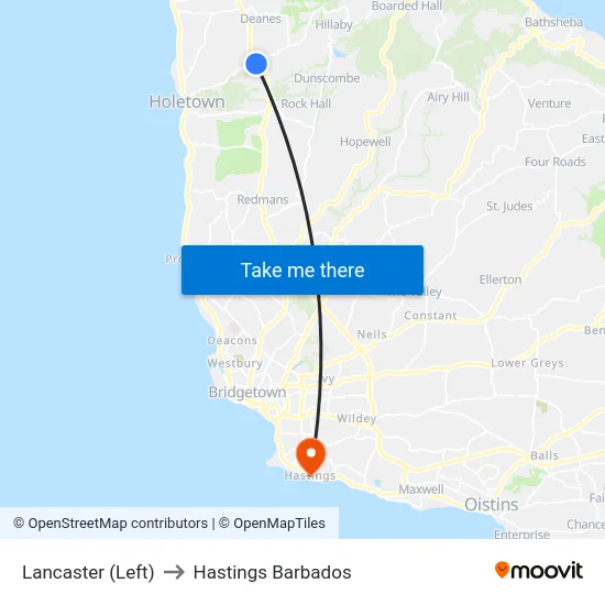 Lancaster (Left) to Hastings Barbados map