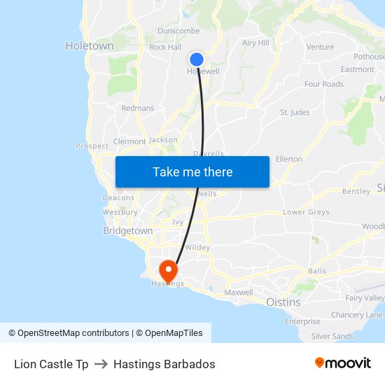Lion Castle Tp to Hastings Barbados map