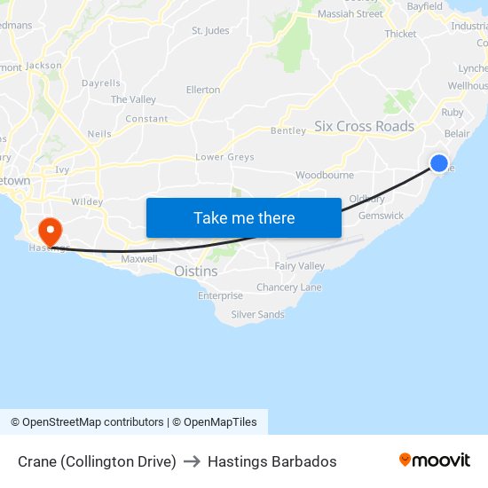Crane (Collington Drive) to Hastings Barbados map