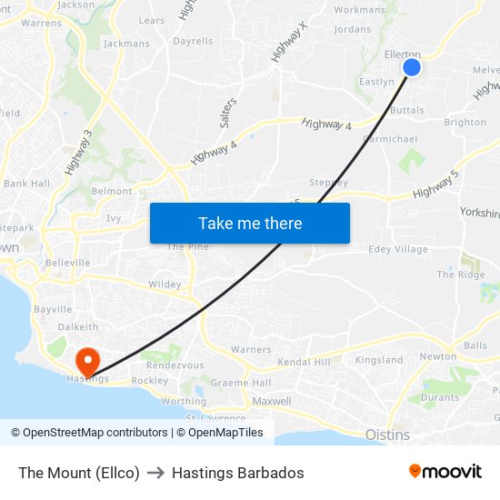 The Mount (Ellco) to Hastings Barbados map