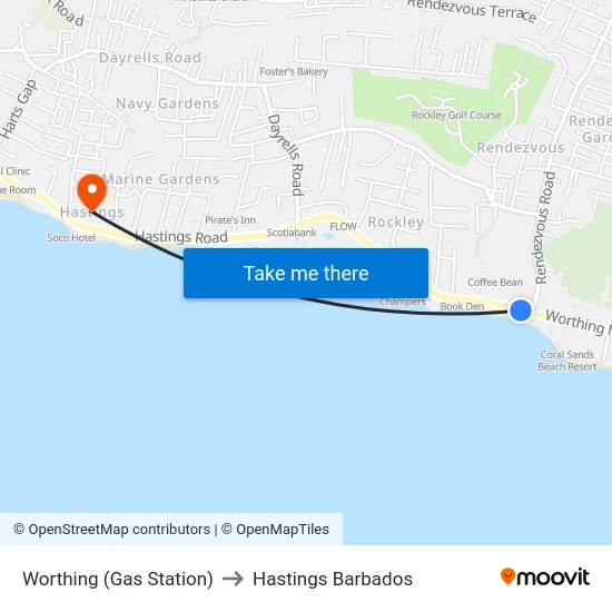 Worthing (Gas Station) to Hastings Barbados map