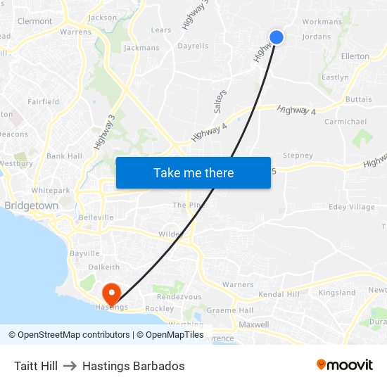 Taitt Hill to Hastings Barbados map