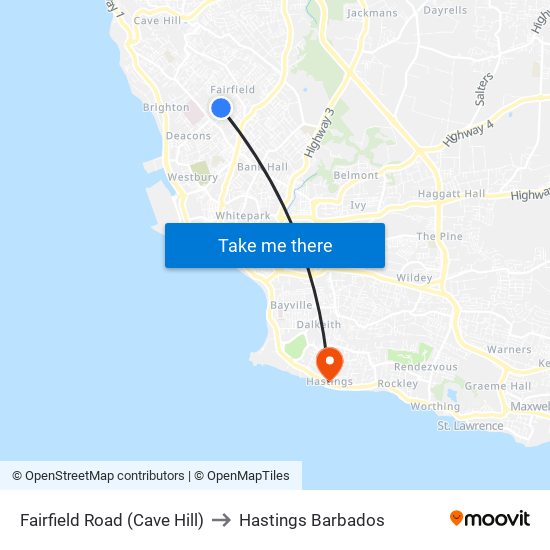 Fairfield Road (Cave Hill) to Hastings Barbados map