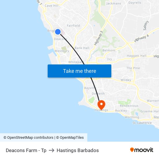 Deacons Farm - Tp to Hastings Barbados map