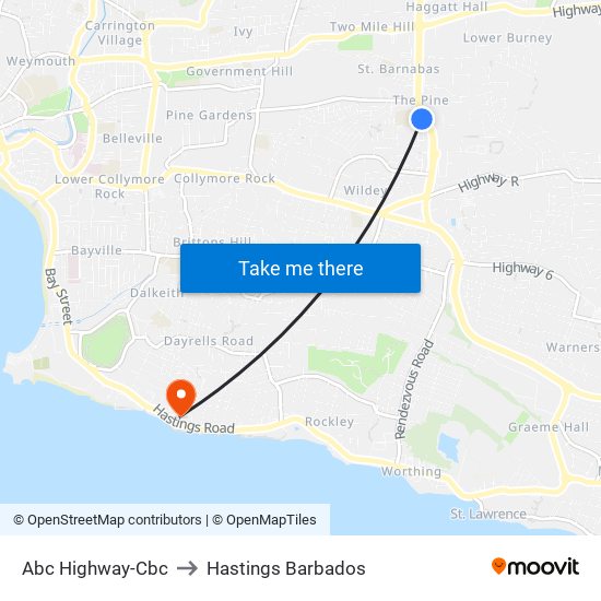 Abc Highway-Cbc to Hastings Barbados map