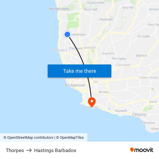 Thorpes to Hastings Barbados map