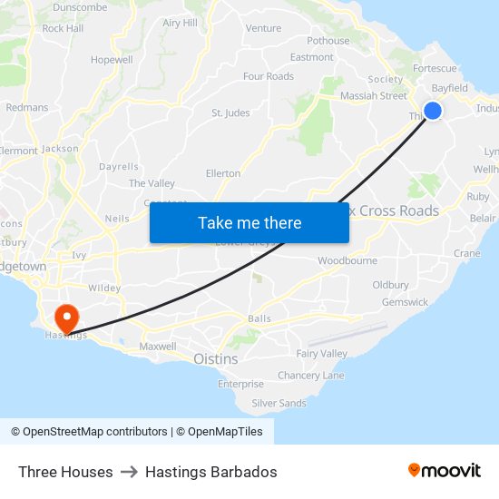 Three Houses to Hastings Barbados map