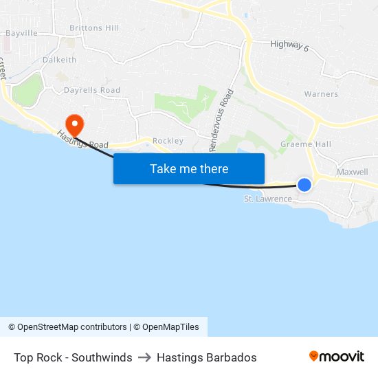 Top Rock - Southwinds to Hastings Barbados map