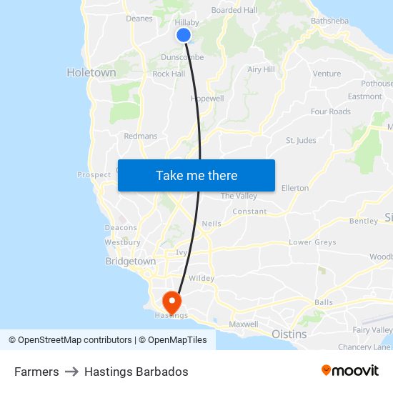 Farmers to Hastings Barbados map