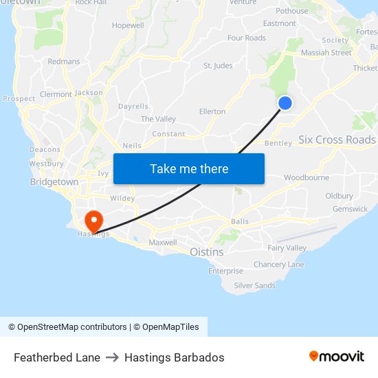 Featherbed Lane to Hastings Barbados map