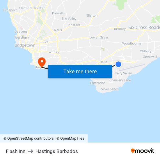 Flash Inn to Hastings Barbados map