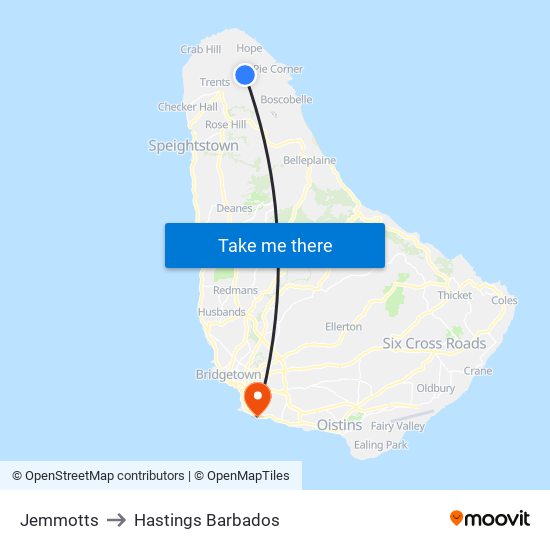 Jemmotts to Hastings Barbados map