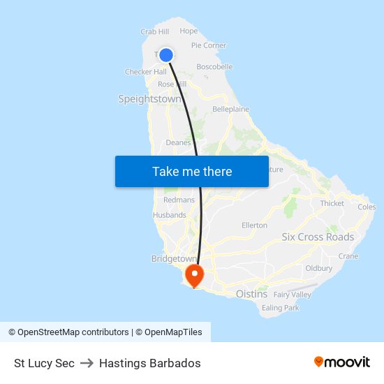 St Lucy Sec to Hastings Barbados map