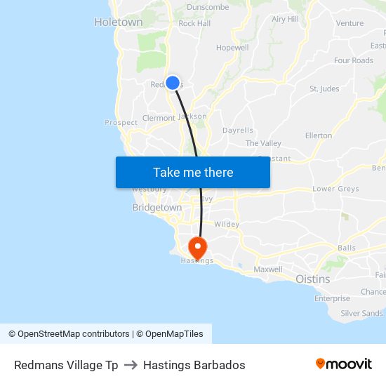 Redmans Village Tp to Hastings Barbados map