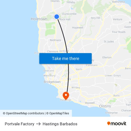 Portvale Factory to Hastings Barbados map