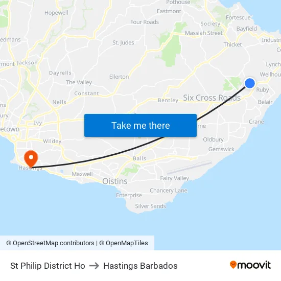 St Philip District Ho to Hastings Barbados map