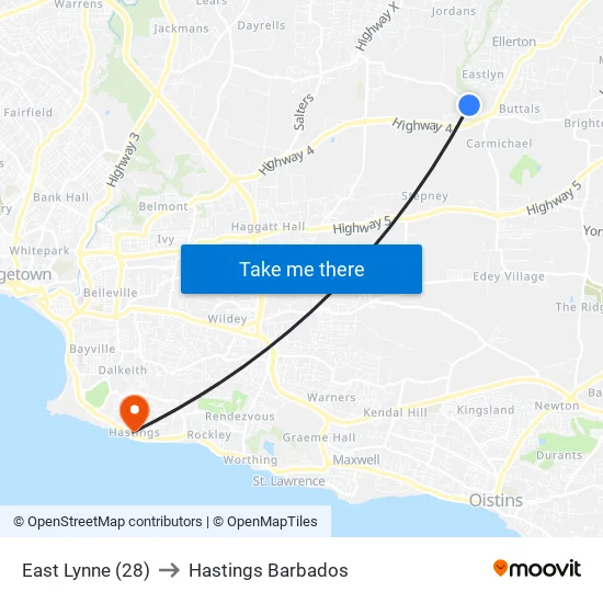 East Lynne (28) to Hastings Barbados map
