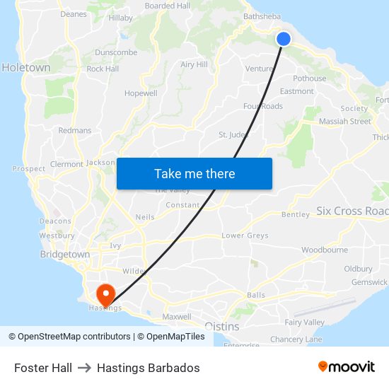 Foster Hall to Hastings Barbados map