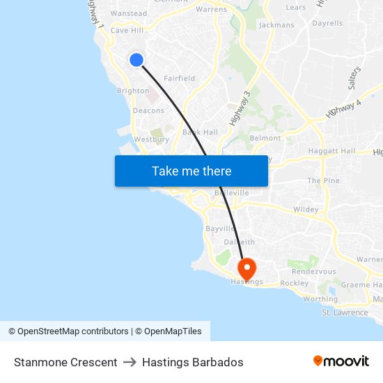 Stanmone Crescent to Hastings Barbados map