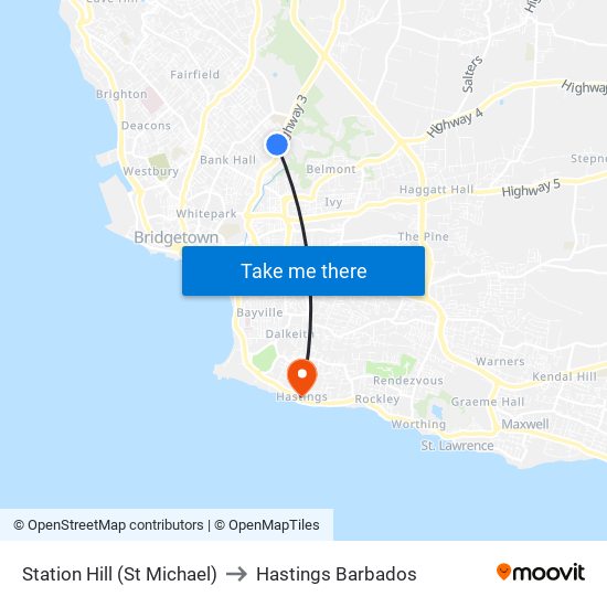 Station Hill (St Michael) to Hastings Barbados map