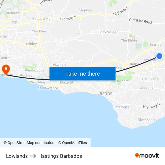 Lowlands to Hastings Barbados map