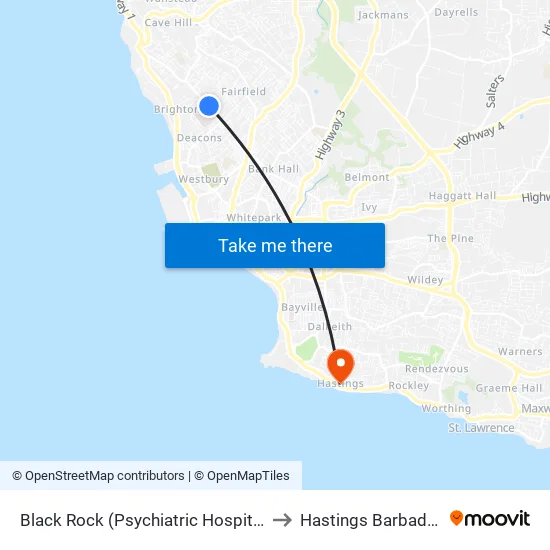 Black Rock (Psychiatric Hospital) to Hastings Barbados map