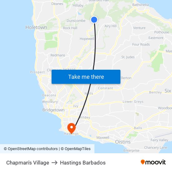 Chapman's Village to Hastings Barbados map