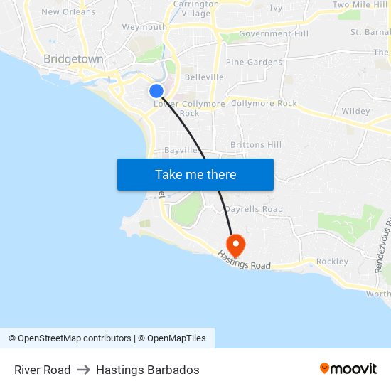 River Road to Hastings Barbados map