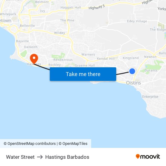 Water Street to Hastings Barbados map