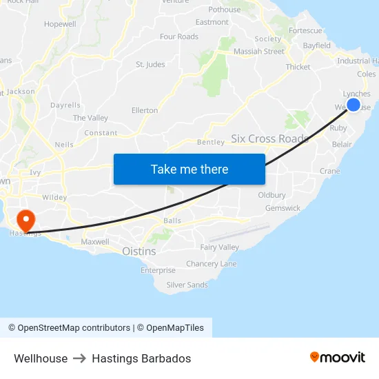 Wellhouse to Hastings Barbados map