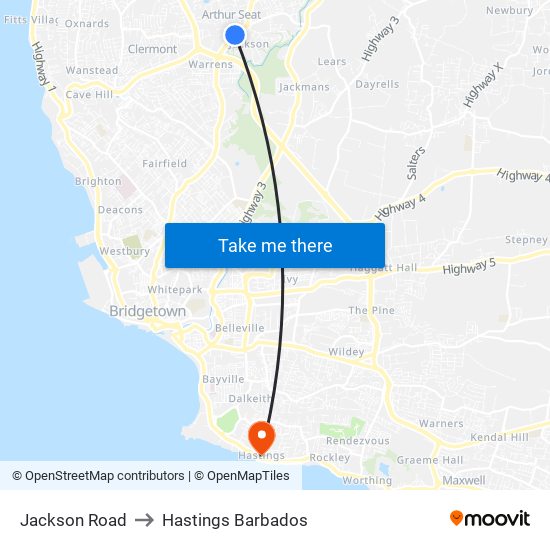 Jackson Road to Hastings Barbados map