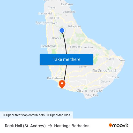 Rock Hall (St. Andrew) to Hastings Barbados map