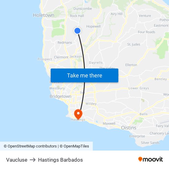 Vaucluse to Hastings Barbados map